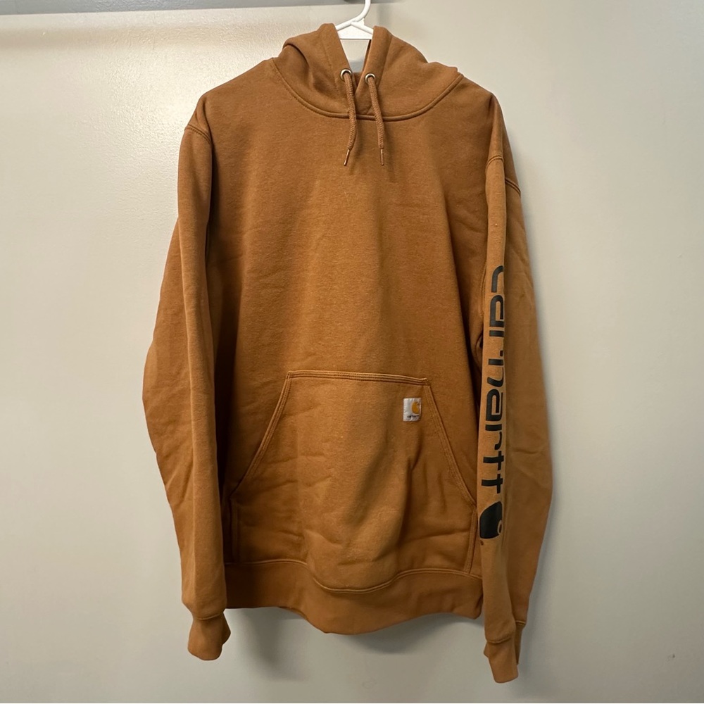 Carhartt Men's Tan Hoodie with Logo Sleeve
